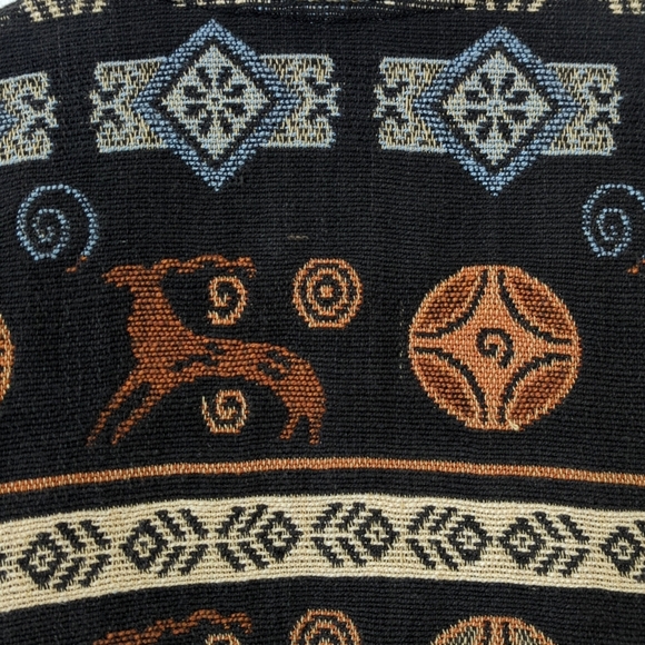 Flashback 90's Vintage Aztec Antelope Woven Tapestry Cropped Jacket Black M - Picture 5 of 12